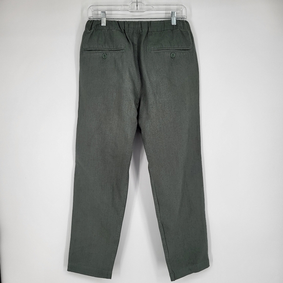 Good Life Essential Linen Pants Chino Stretch Drawstring Olive Green Small - Picture 2 of 8
